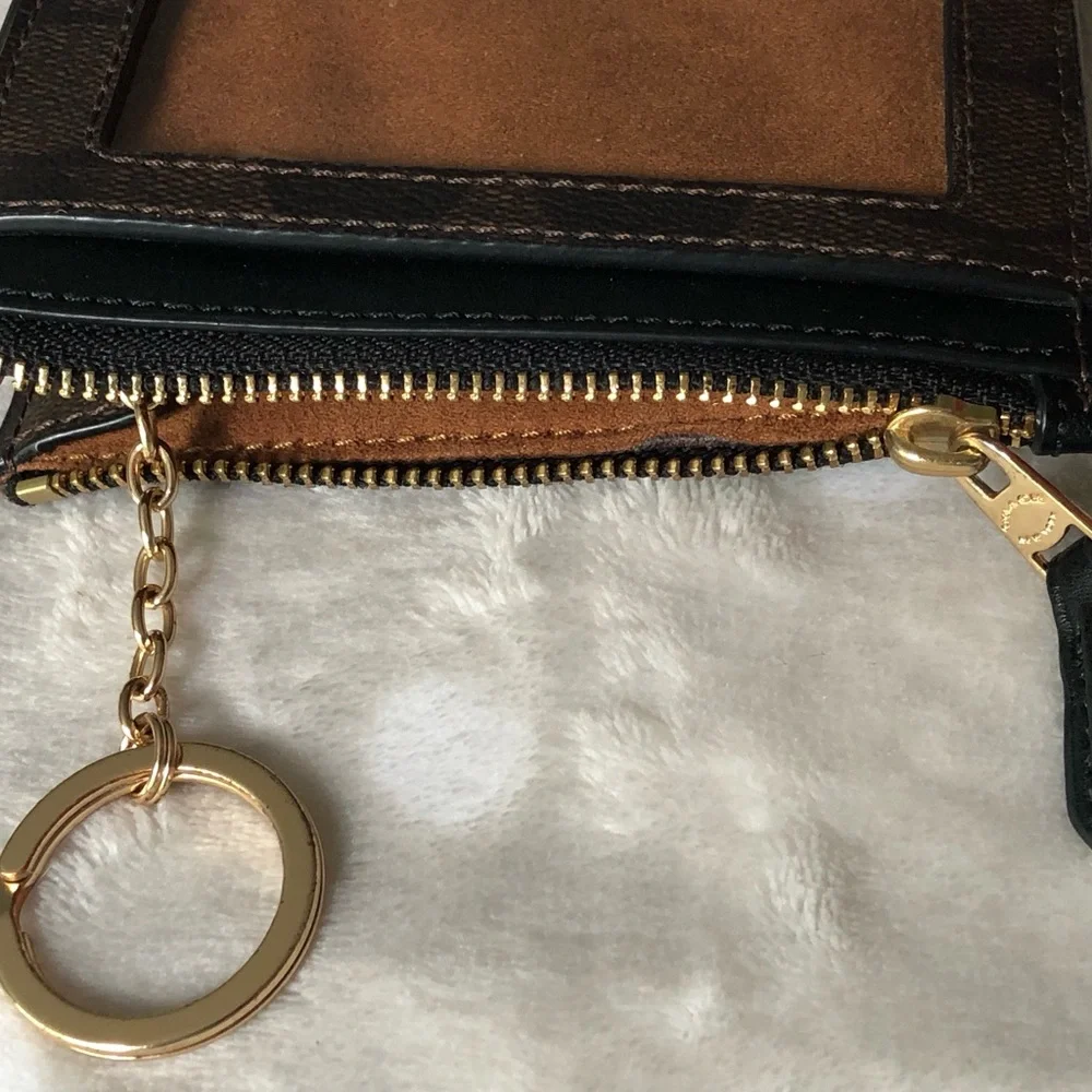 Coach Brown and Black Signature Zip Wristlet with Gold Hardware New